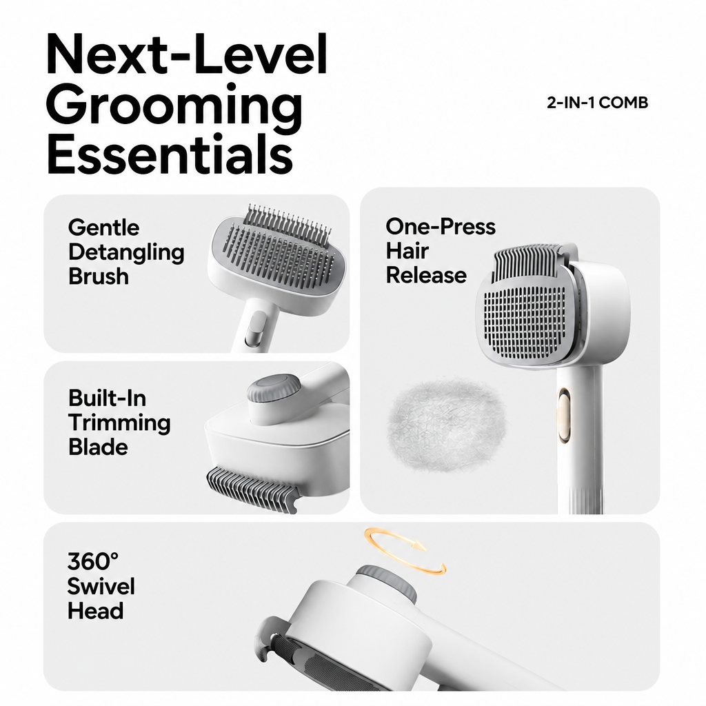2-in-1 Deshedding & Detangling Comb for Cats and Dogs