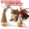 Linen Tumbler Toy for Cats and Dogs with Feather Pieces and Solid Wood Base