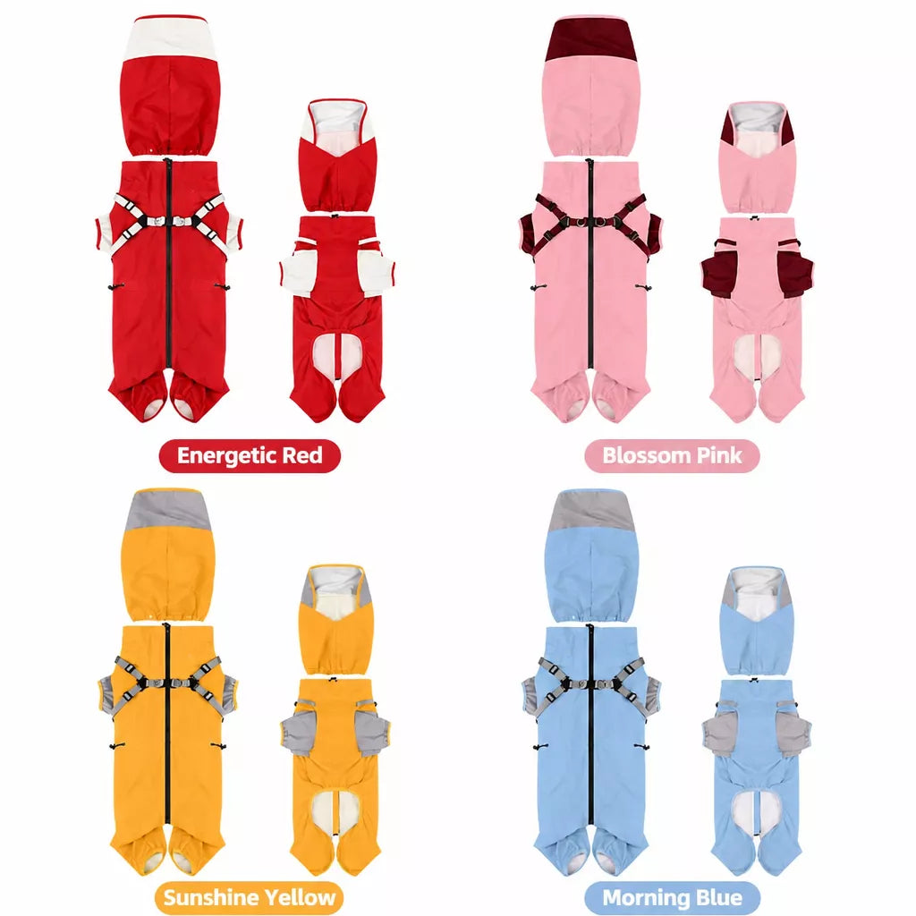 Hooded Four-Leg Dog Raincoat for Rainy Walks