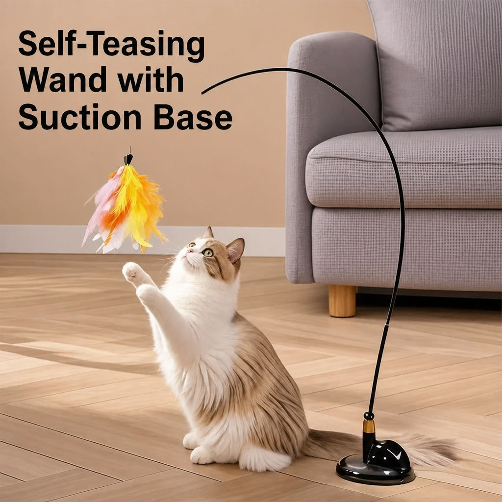 Suction-Cup Cat Teaser Toy with Long Wand