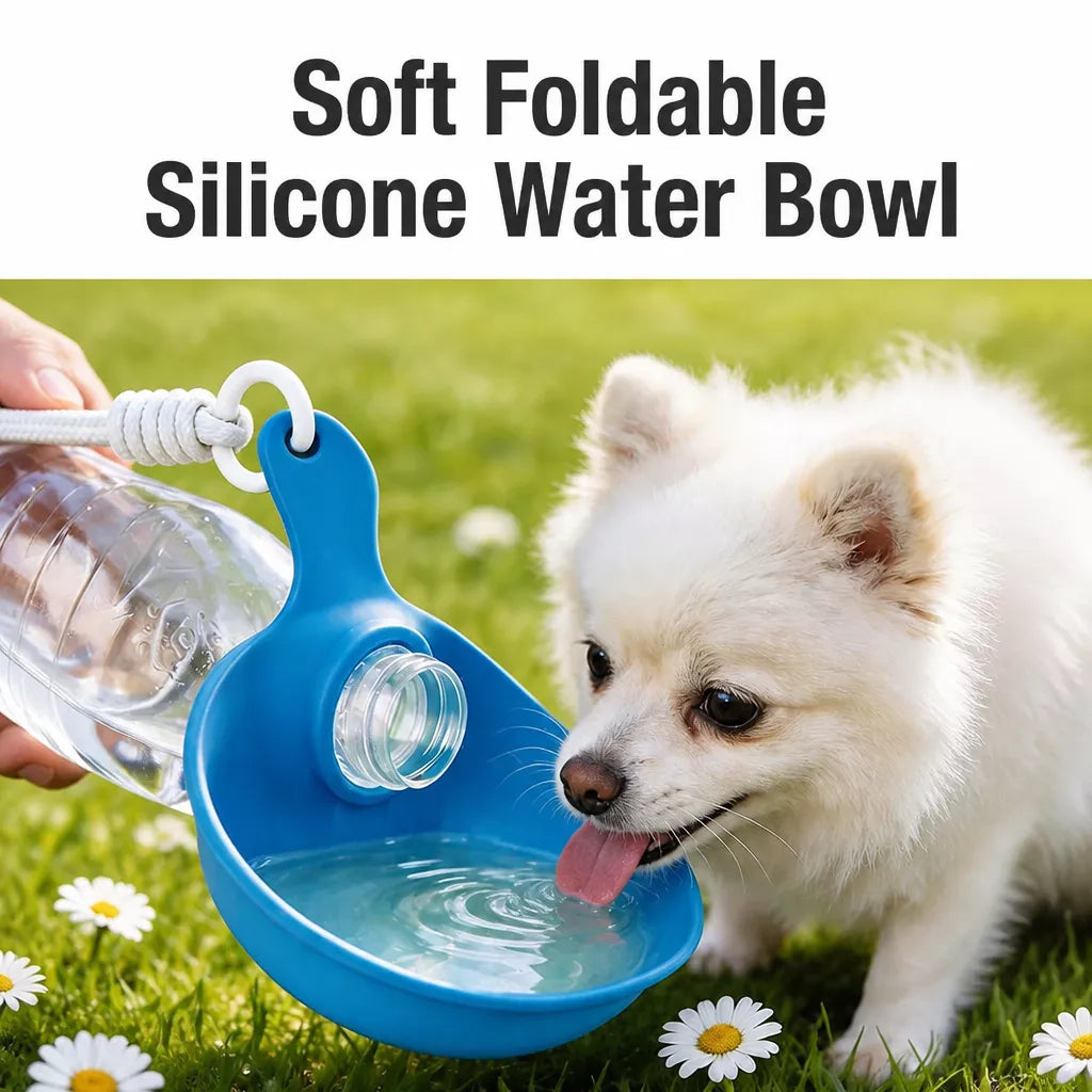 Portable Foldable Dog Water Bottle with Silicone Bowl