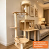 Wooden Cat Tree with Scratching Post and Enclosed Cat House