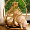 Handwoven Rattan Hanging Pet Bed with Cushion
