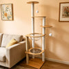 Wooden Cat Tree with Scratching Post and Enclosed Cat House