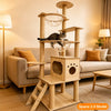 Wooden Cat Tree with Scratching Post and Enclosed Cat House