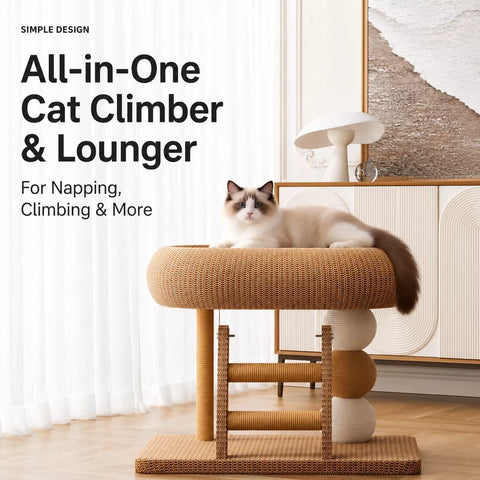 Oval Sisal Cat Tree with Integrated Scratcher and Bed