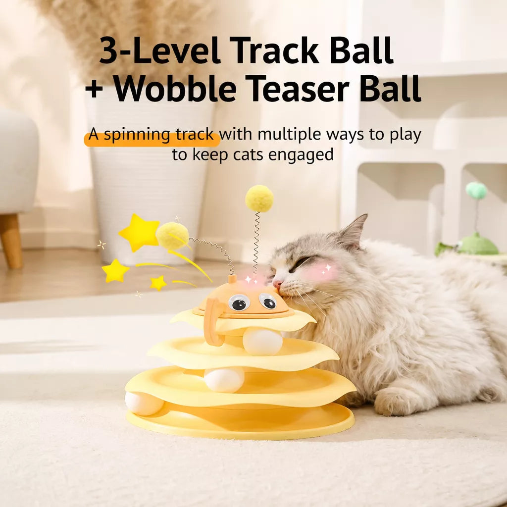 Interactive Bee Cat Toy with Spinning Track and Rolling Ball