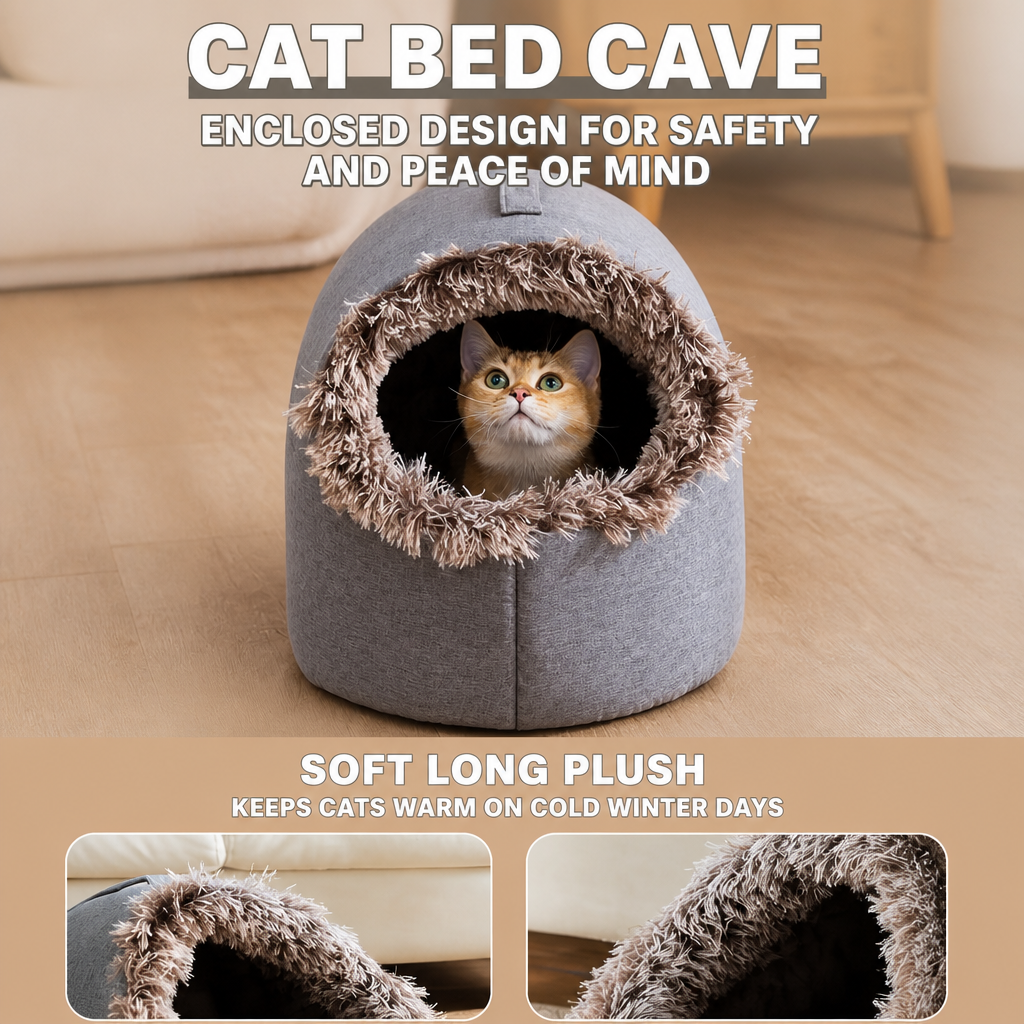 Enclosed Plush Pet Bed with Carry Handle