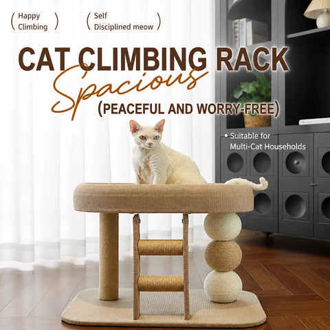 Two-Level Cat Tree with Oval Hideaway and Sisal Scratching Surface