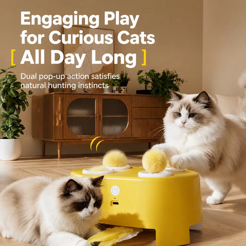 Electric Whack-a-Mole Cat Toy with Moving Feather Teaser
