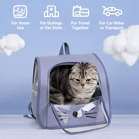Breathable Cat Carrier Backpack with Panoramic Window for Travel