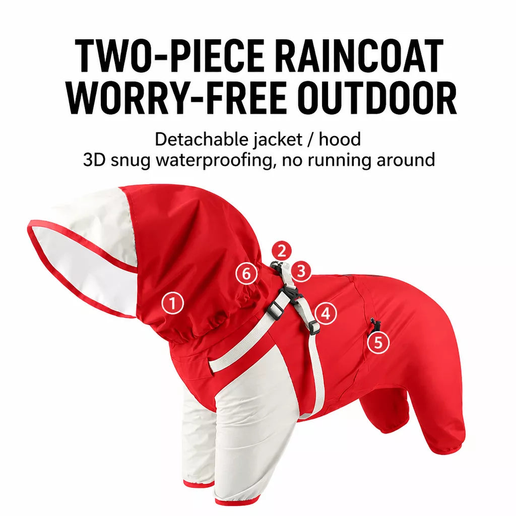 Hooded Four-Leg Dog Raincoat for Rainy Walks