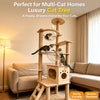 Wooden Cat Tree with Scratching Post and Enclosed Cat House