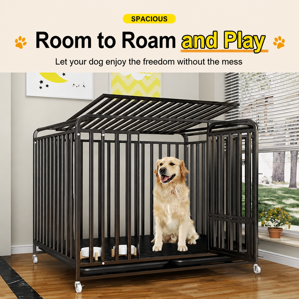 Reinforced Metal Dog Crate with Integrated Toilet Area