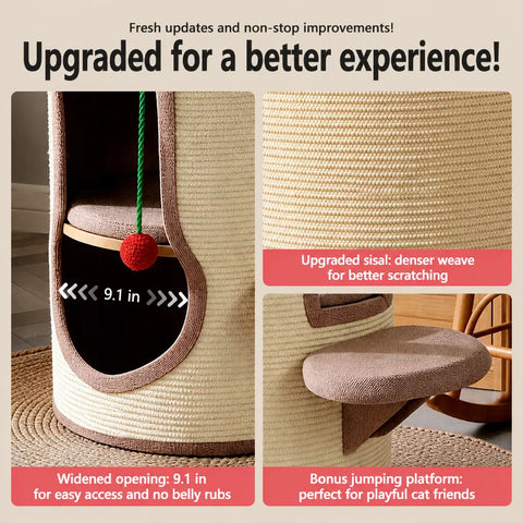 Sisal Cat Scratching Barrel Tower with Enclosed Hideaway