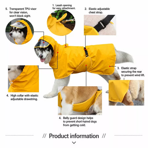 Waterproof Full-Coverage Dog Rain Poncho for Rainy Walks