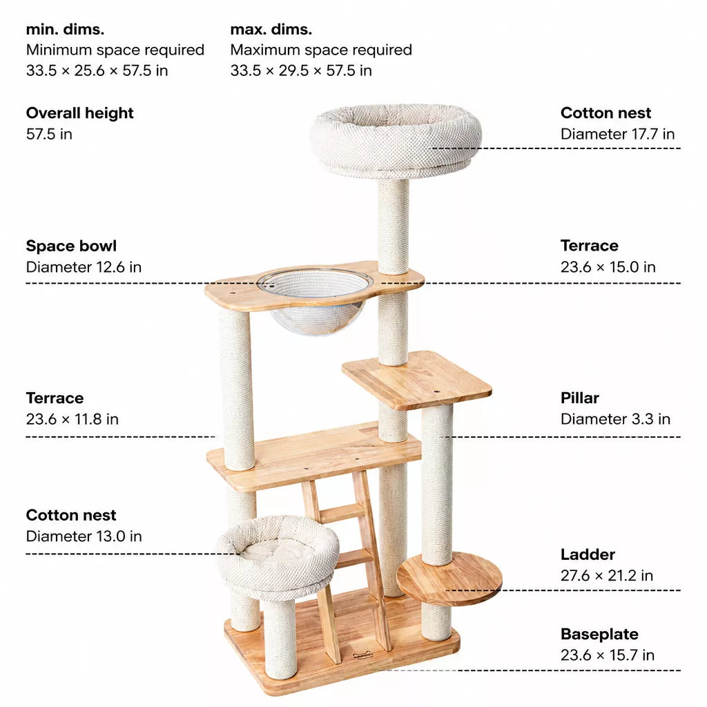 Rubberwood Cat Tree with Removable Hideaway Bed