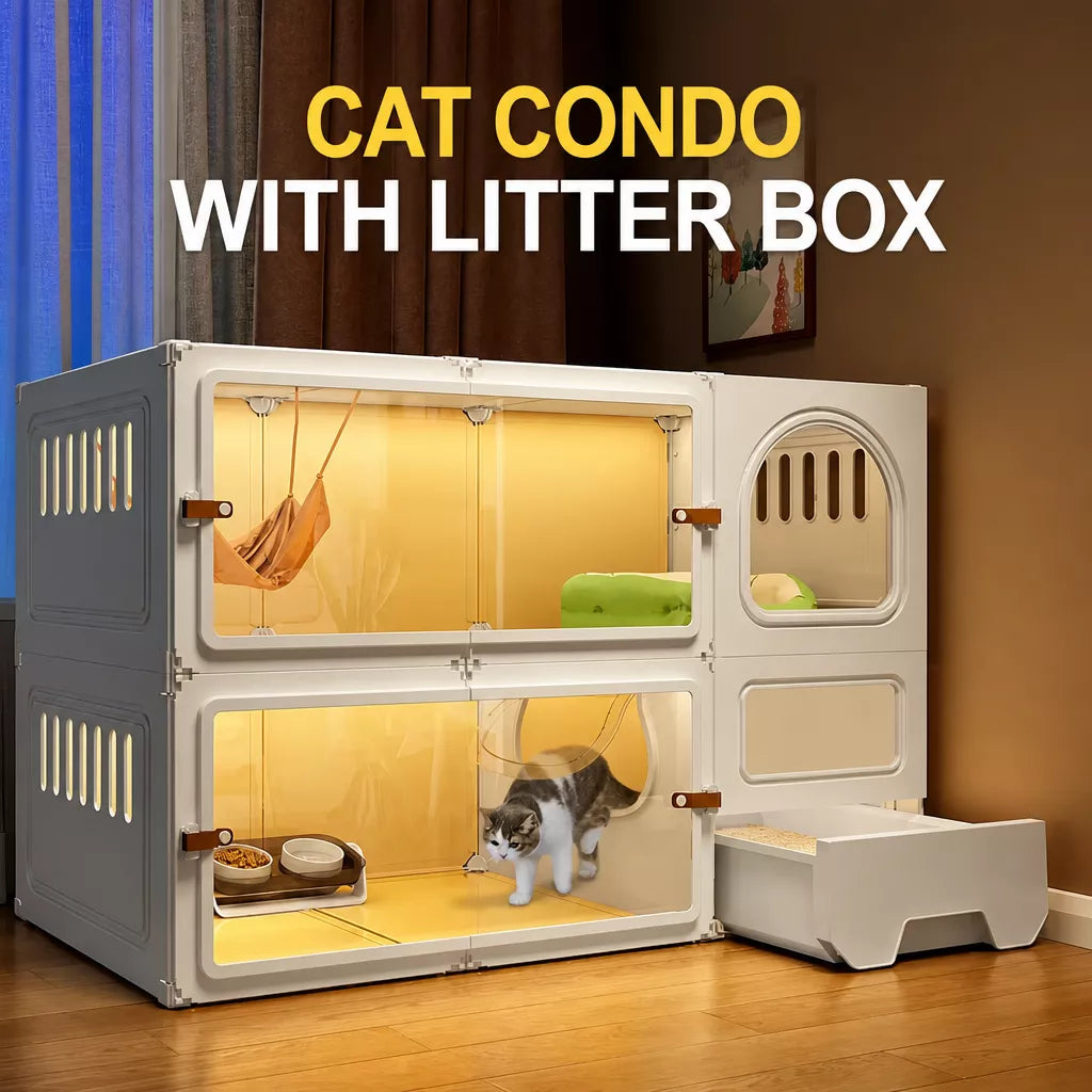 Indoor Multi-Level Cat Condo with Integrated Litter Box Area