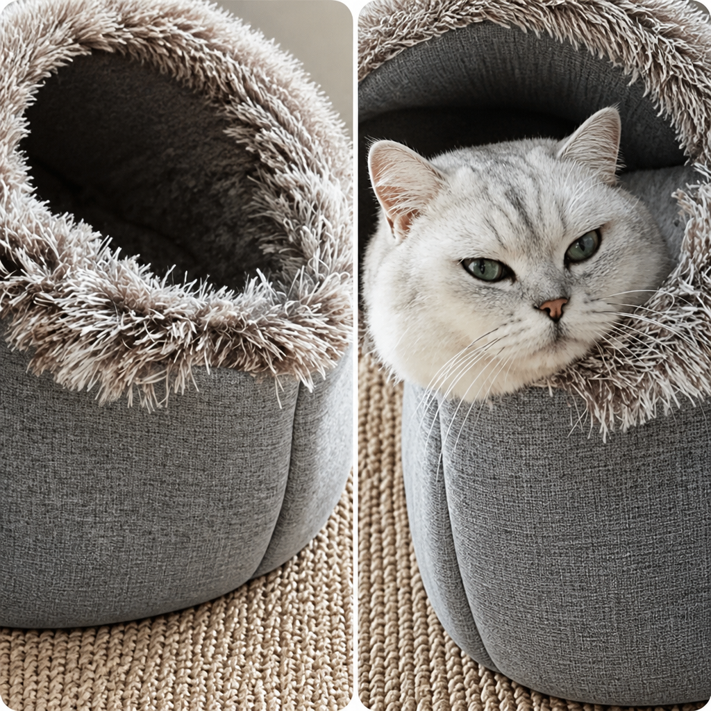 Enclosed Plush Pet Bed with Carry Handle
