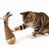Linen Tumbler Toy for Cats and Dogs with Feather Pieces and Solid Wood Base