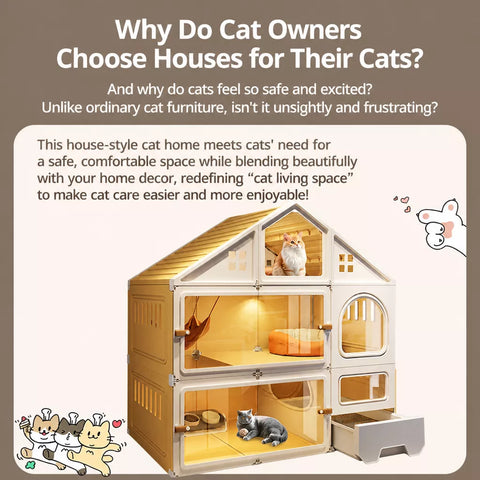 Multi-Level Cat Condo with Enclosed Spaces and Litter Box Area