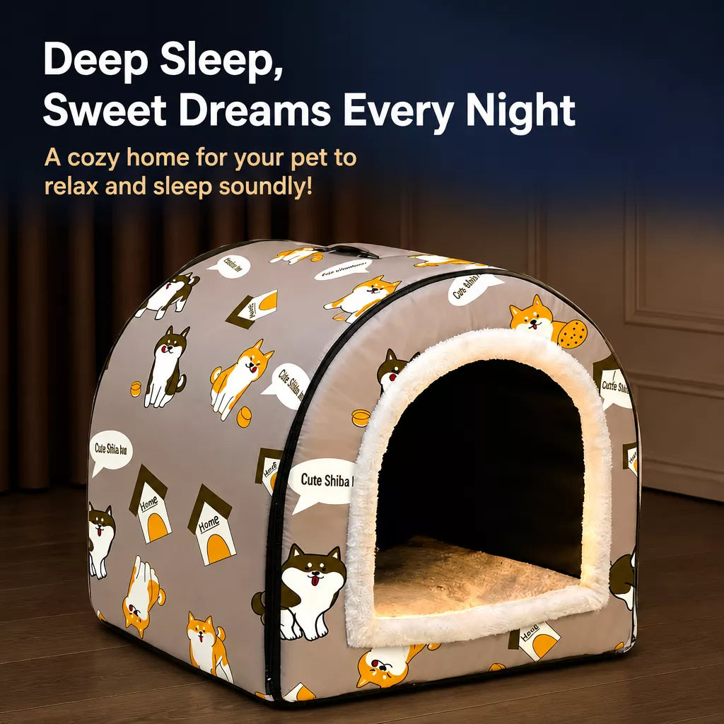 Semi-Enclosed Waterproof Pet Bed for Small Dogs & Cats