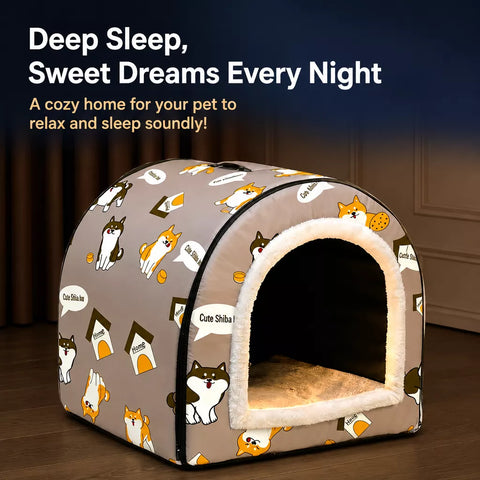 Semi-Enclosed Waterproof Pet Bed for Small Dogs & Cats
