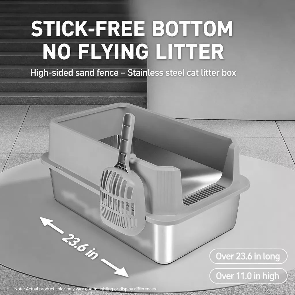 Extra-Large Stainless Steel High-Sided Cat Litter Box p-05697