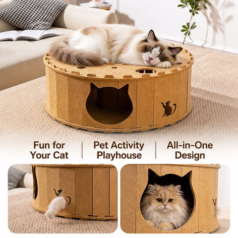 Donut-Shaped Felt Cat Scratcher Tunnel Bed