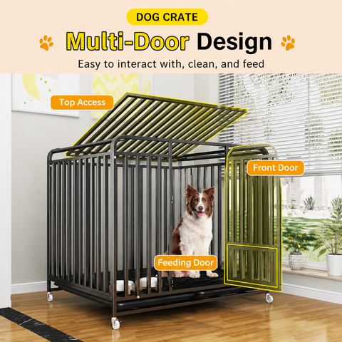Reinforced Metal Dog Crate with Integrated Toilet Area