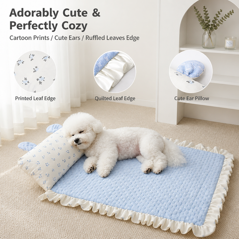 Cotton-Linen Pet Mat with Bunny-Ear Pillow