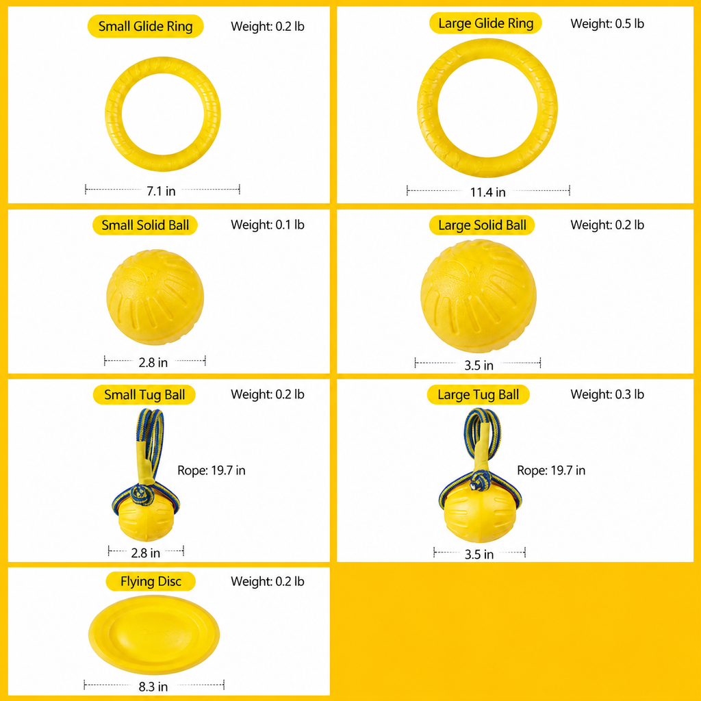 Interactive Dog Toy Collection with Frisbee, Tug Rings & Ball