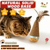 Linen Tumbler Toy for Cats and Dogs with Feather Pieces and Solid Wood Base
