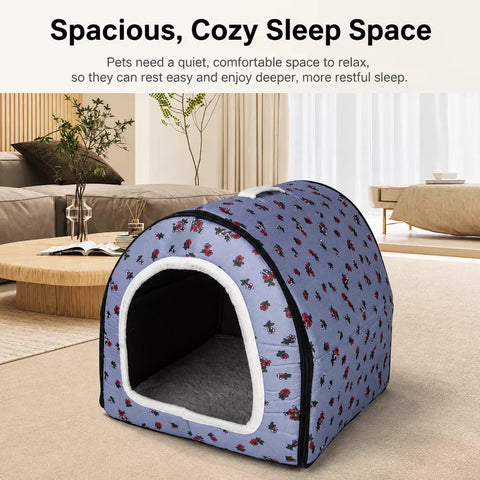 Semi-Enclosed Waterproof Pet Bed for Small Dogs & Cats