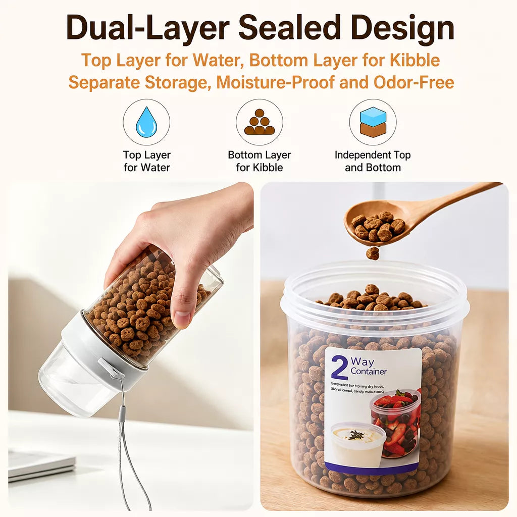 2-in-1 Portable Dog Water Bottle & Treat Container