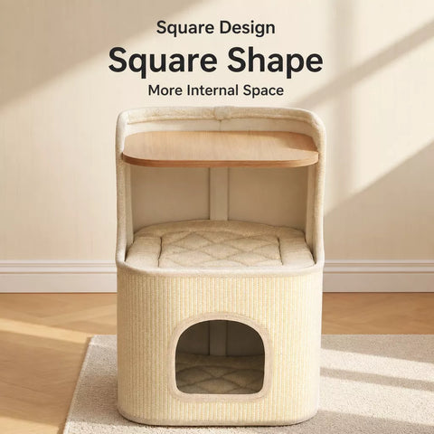 Square Sisal Cat Scratching Barrel with Integrated Bed