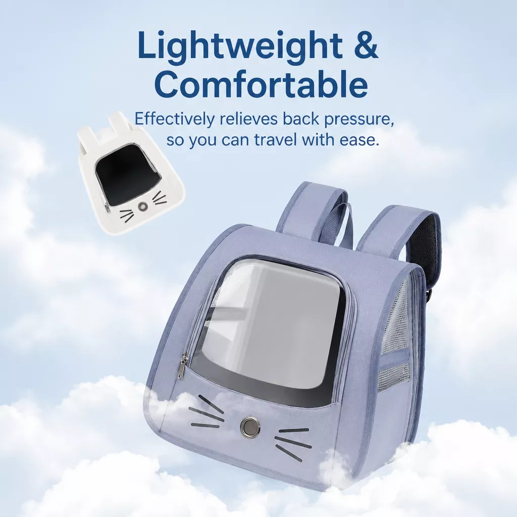 Breathable Cat Carrier Backpack with Panoramic Window for Travel
