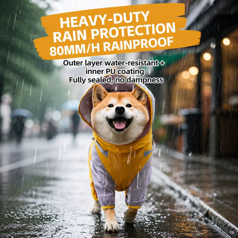 Hooded Four-Leg Dog Raincoat for Rainy Walks