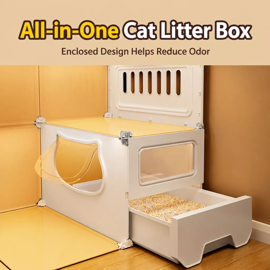 Indoor Multi-Level Cat Condo with Integrated Litter Box Area