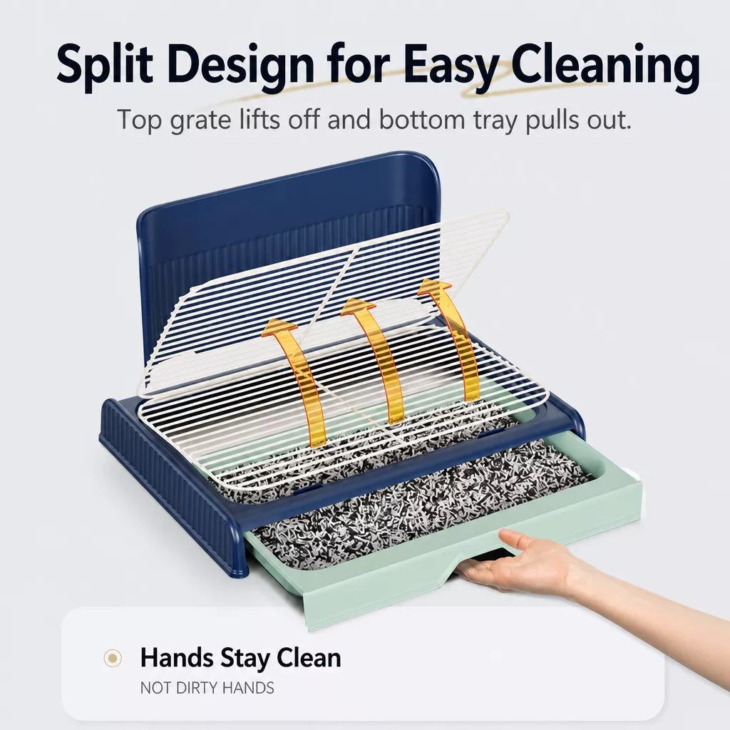 Dog Potty Tray with Back Panel, Wire Grid & Drawer