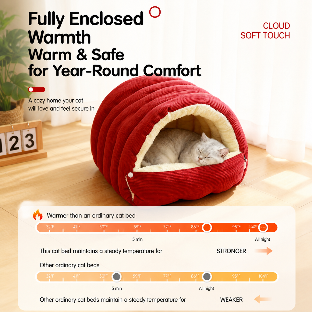 Semi-Enclosed EPE Foam Pet Bed for Cats & Dogs
