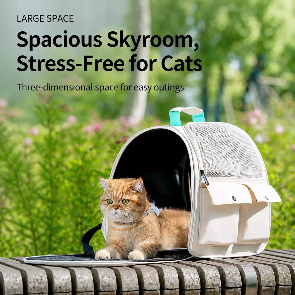 Breathable Cat Carrier Backpack with Roll-Up Shade