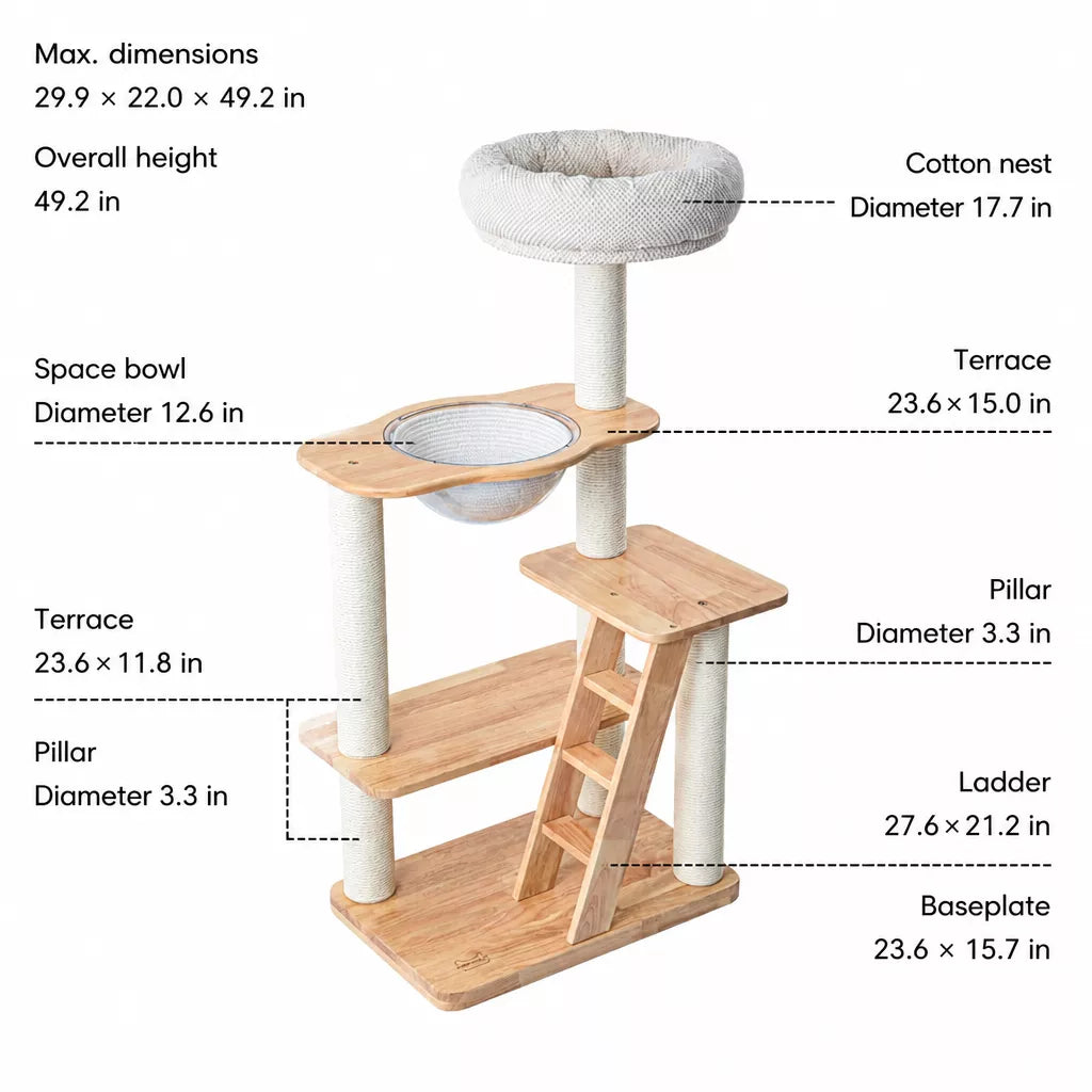 Rubberwood Cat Tree with Removable Hideaway Bed