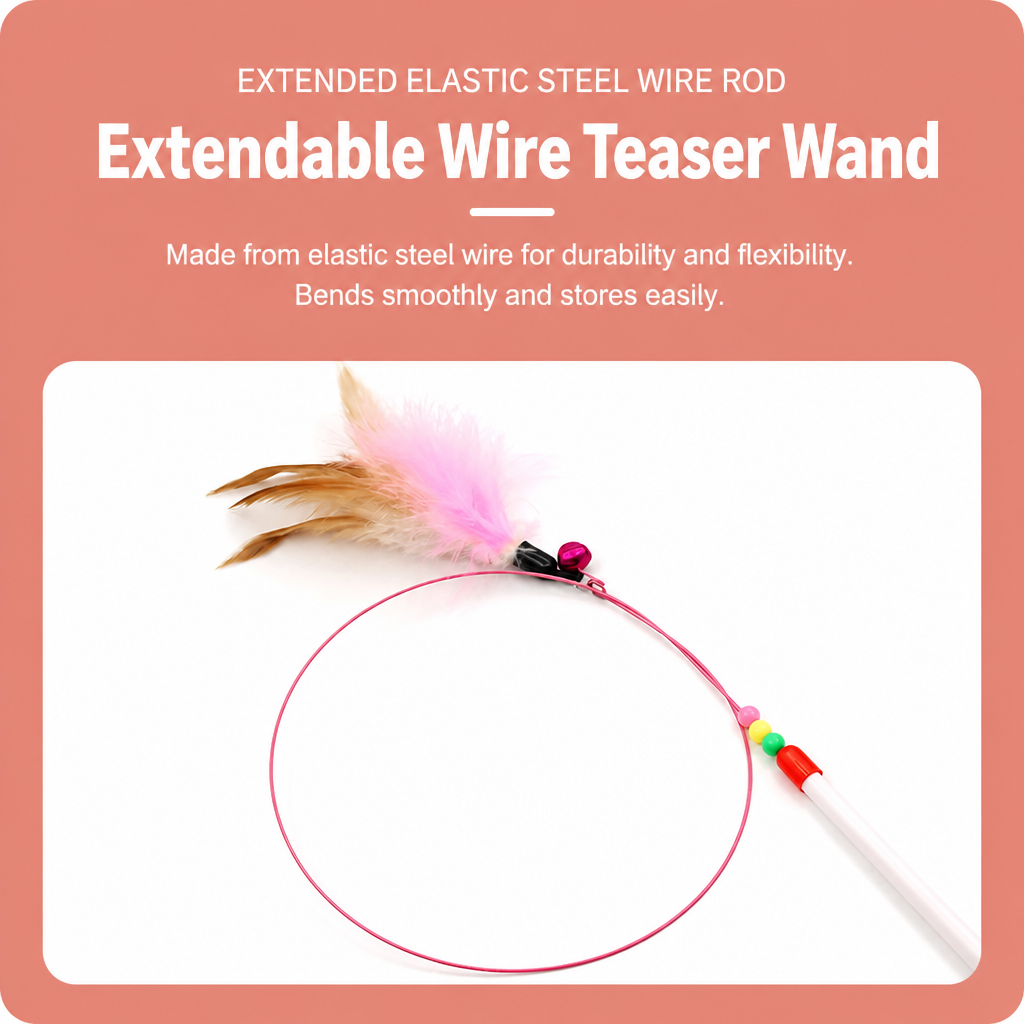 Steel Wire Cat Teaser Wand with Bell and Feather