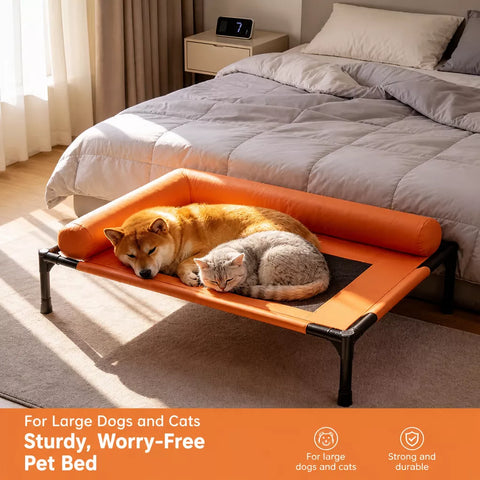 Elevated Faux Leather Pet Bed for Cats and Small to Medium Dogs