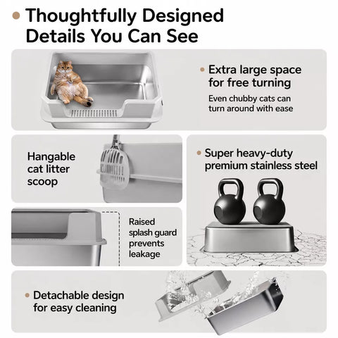 Extra-Large Stainless Steel High-Sided Cat Litter Box p-05697