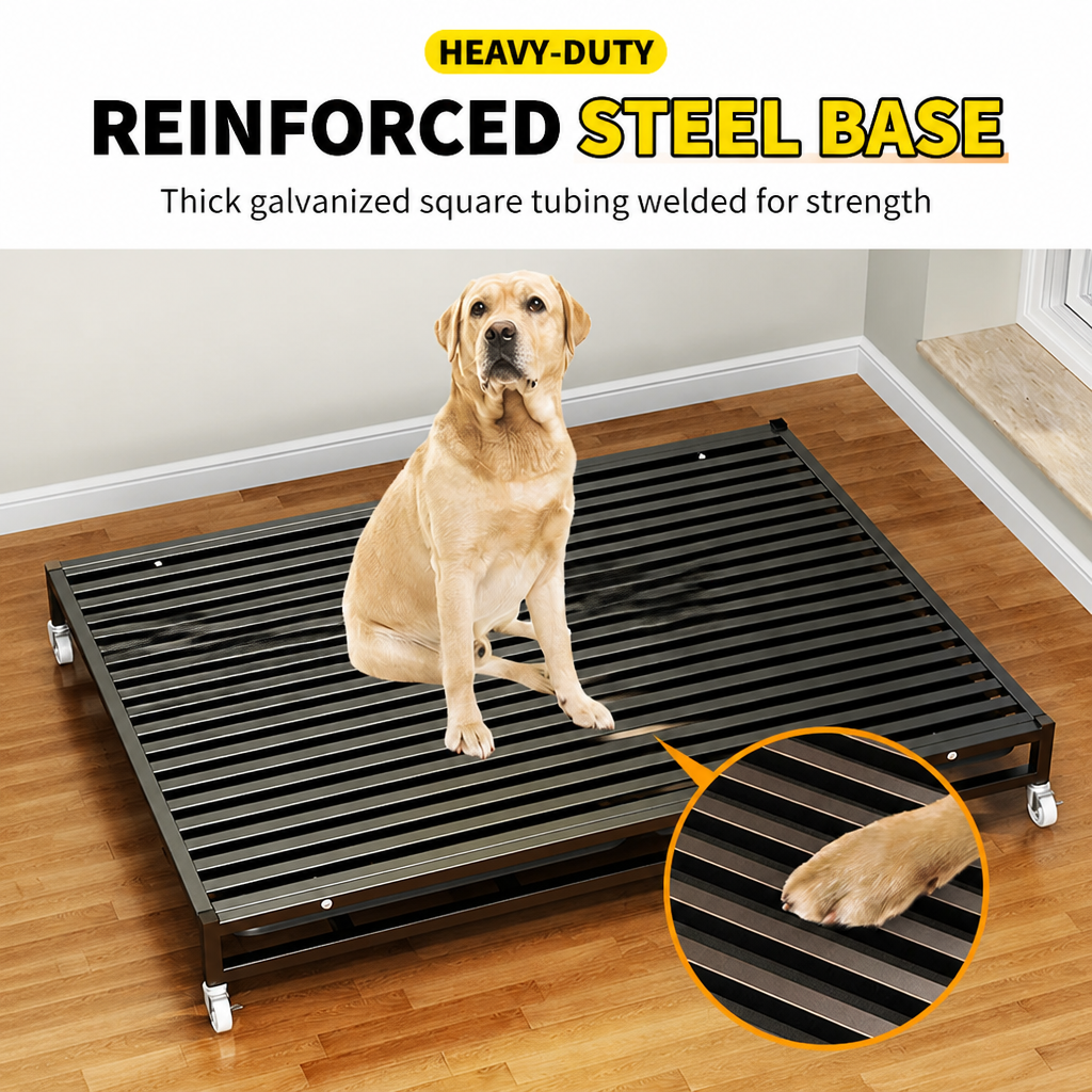Reinforced Metal Dog Crate with Integrated Toilet Area
