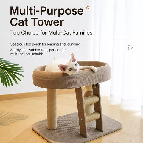 Two-Level Cat Tree with Oval Hideaway and Sisal Scratching Surface