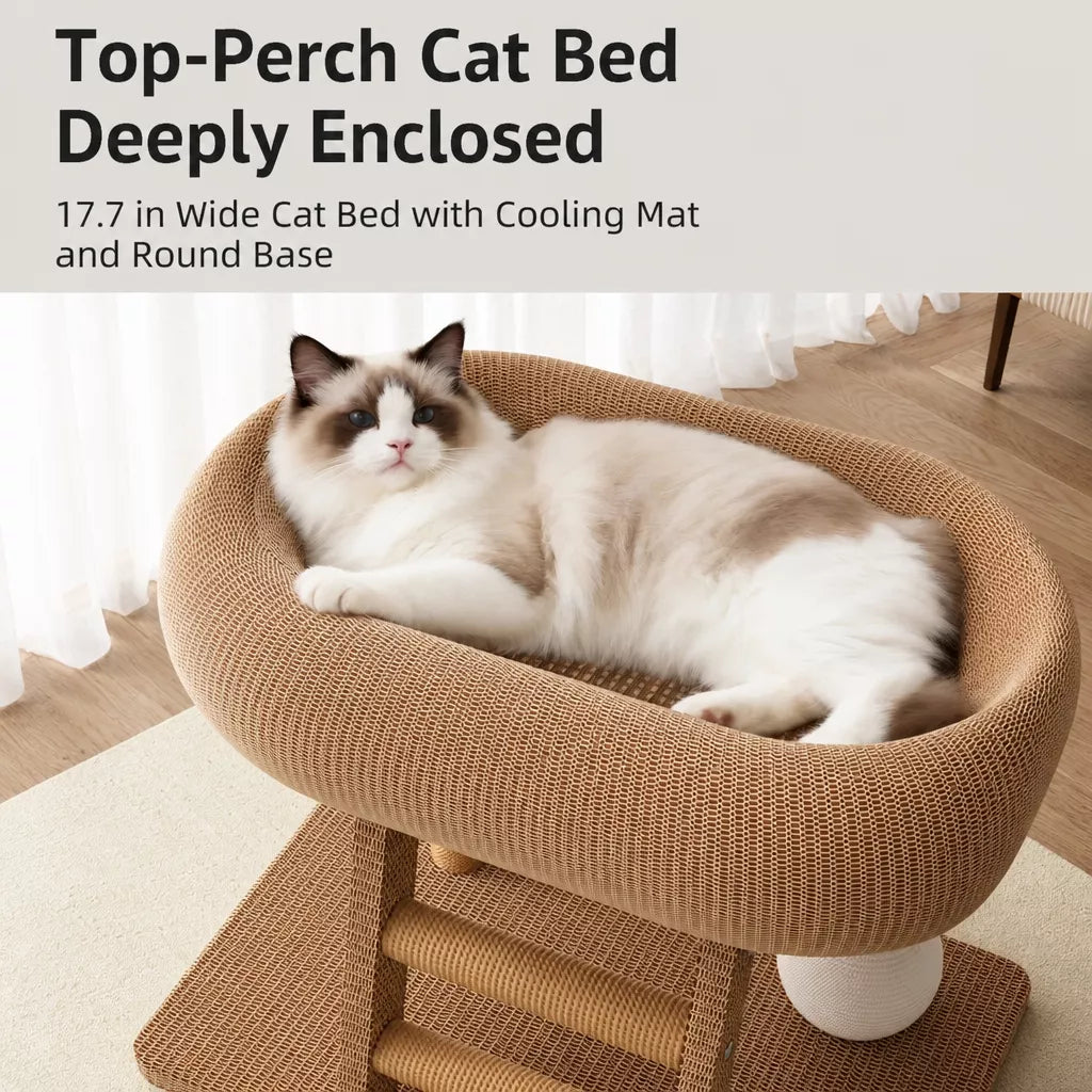 Oval Sisal Cat Tree with Integrated Scratcher and Bed
