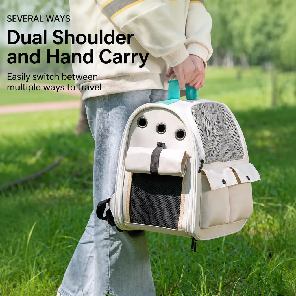 Breathable Cat Carrier Backpack with Roll-Up Shade